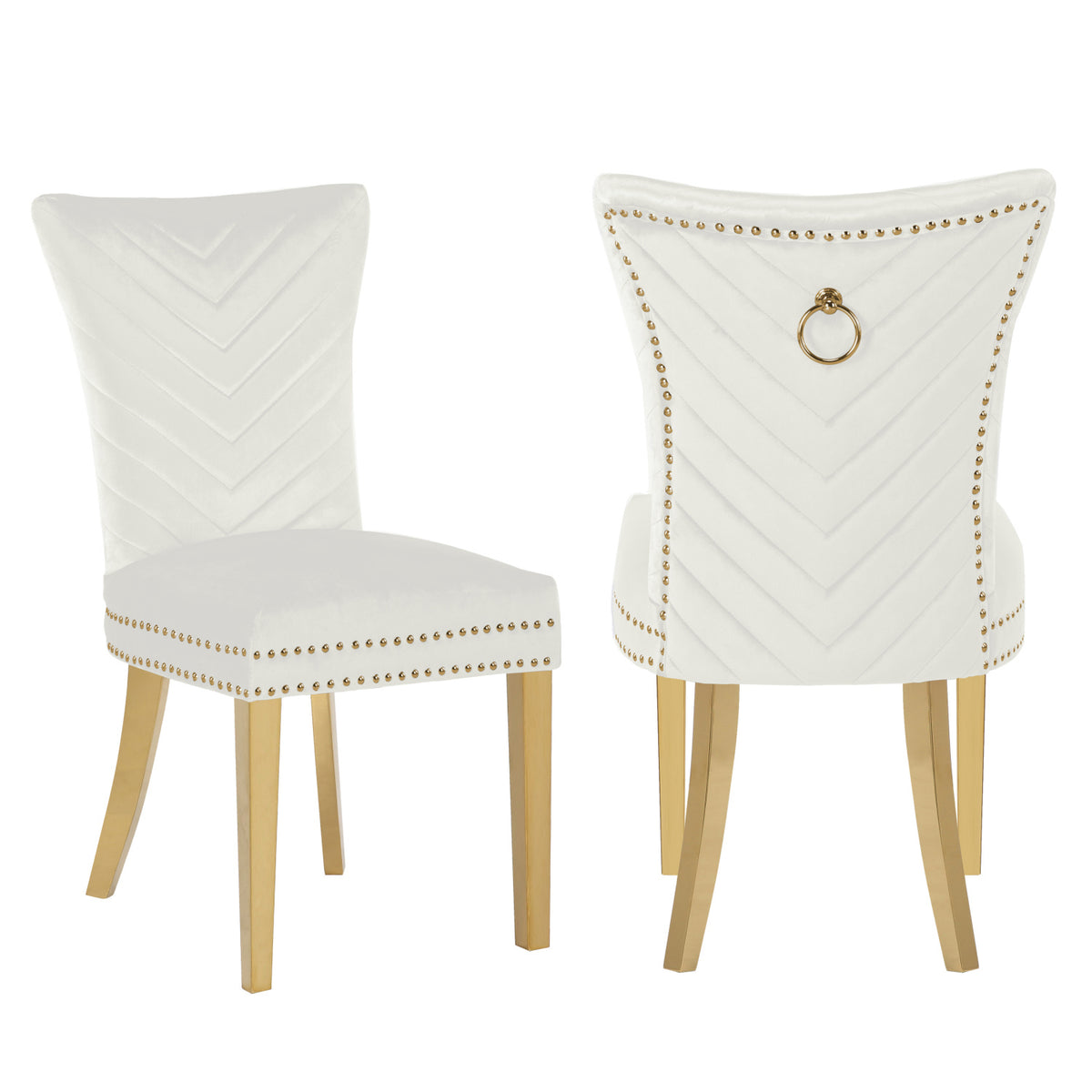 Beige Velvet Fabric Dining Chairs (2) | OROA