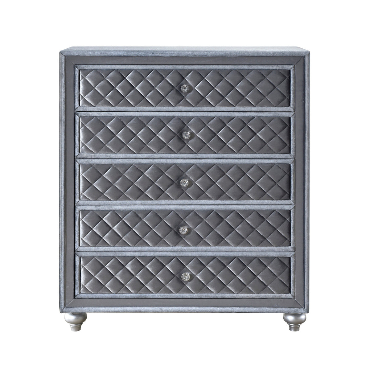 Gray Velvet Tufted 5-Drawer Chest | OROA