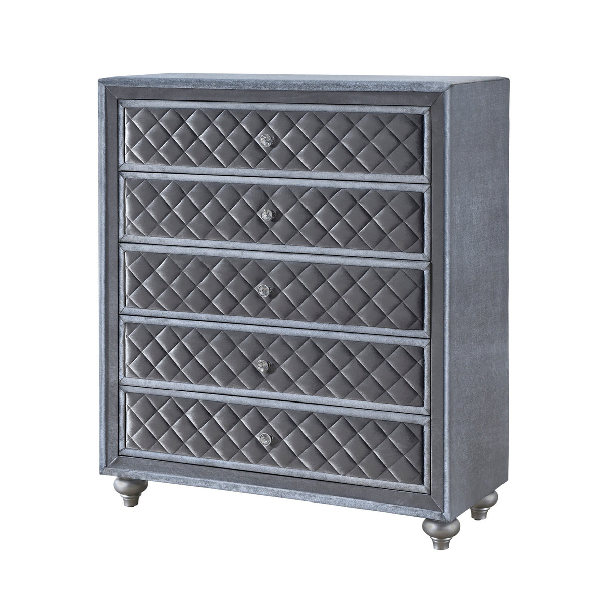 Gray Velvet Tufted 5-Drawer Chest | OROA