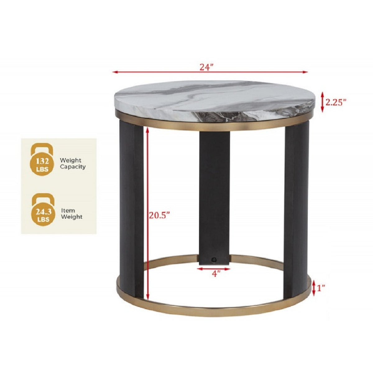 Round Ivory Faux Marble End Table | OROA