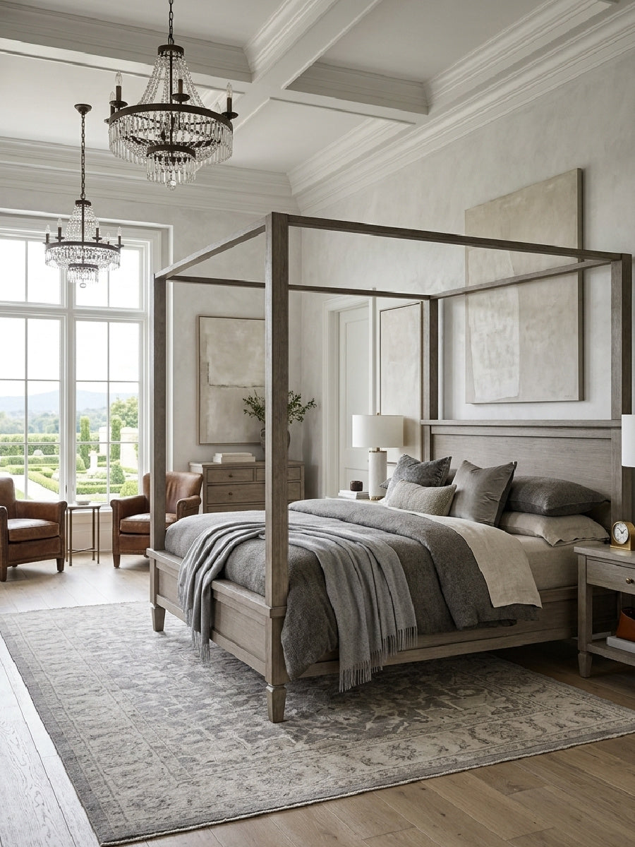 Modern European furniture - Gray Oak Queen Platform Canopy Bed - www.oroa.com