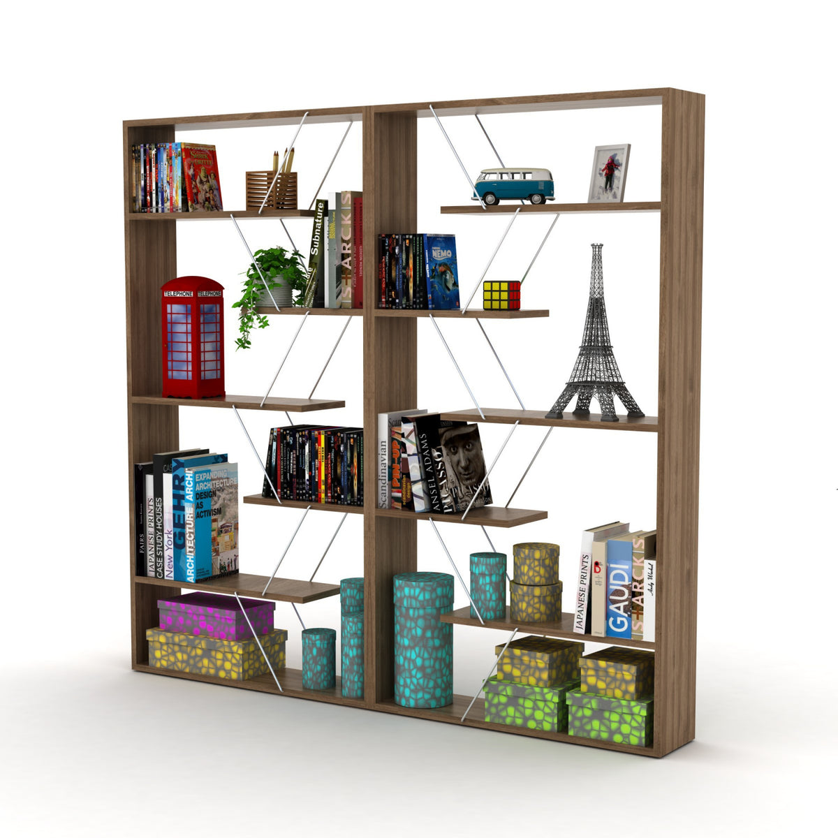 Industrial Walnut 6-Shelf Open Back Etagere Bookcase | OROA