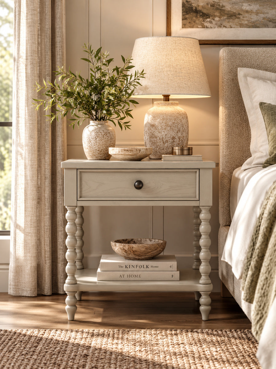 Modern European furniture - Antique Cream Solid Wood Nightstand - www.oroa.com