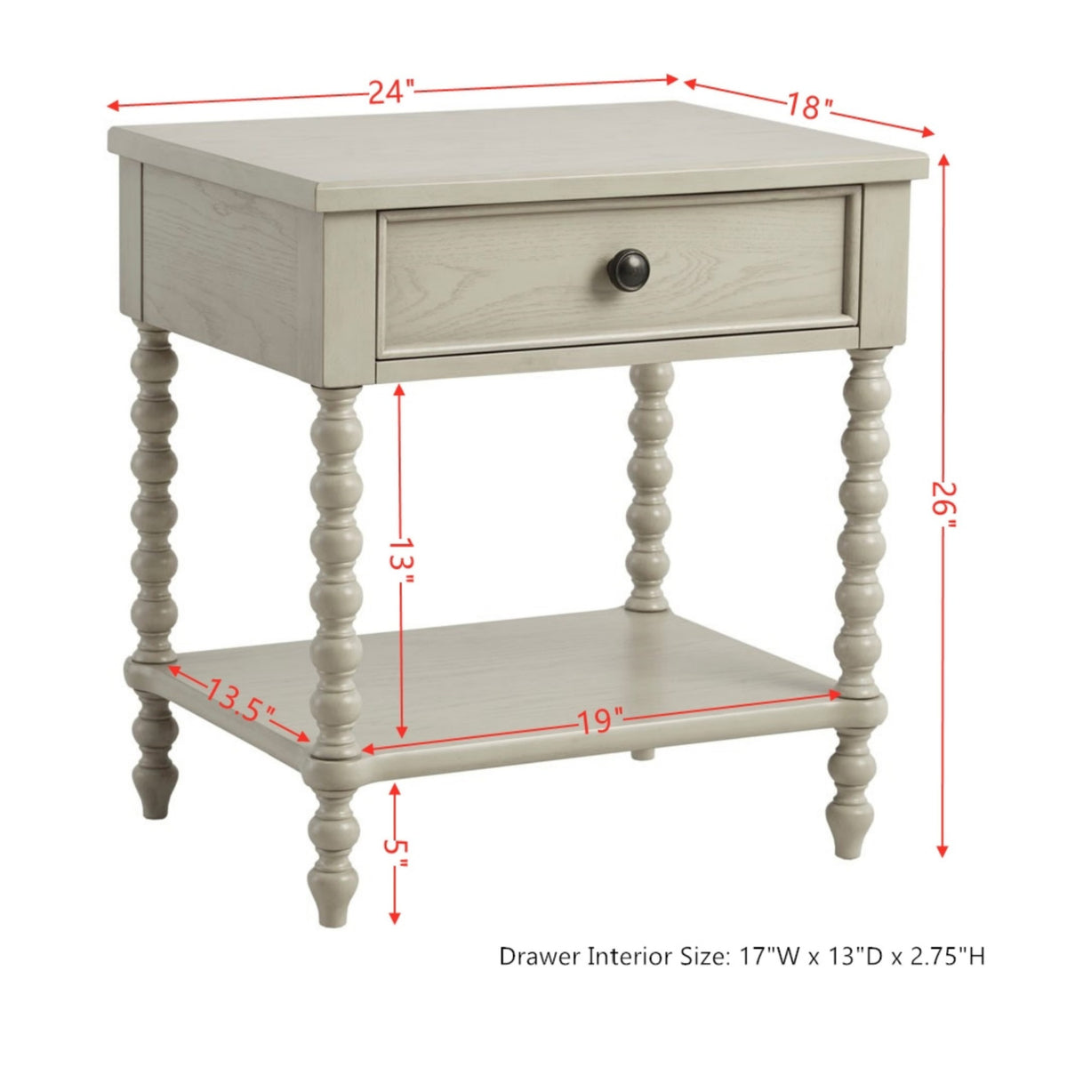 Modern European furniture - Antique Cream Solid Wood Nightstand - www.oroa.com