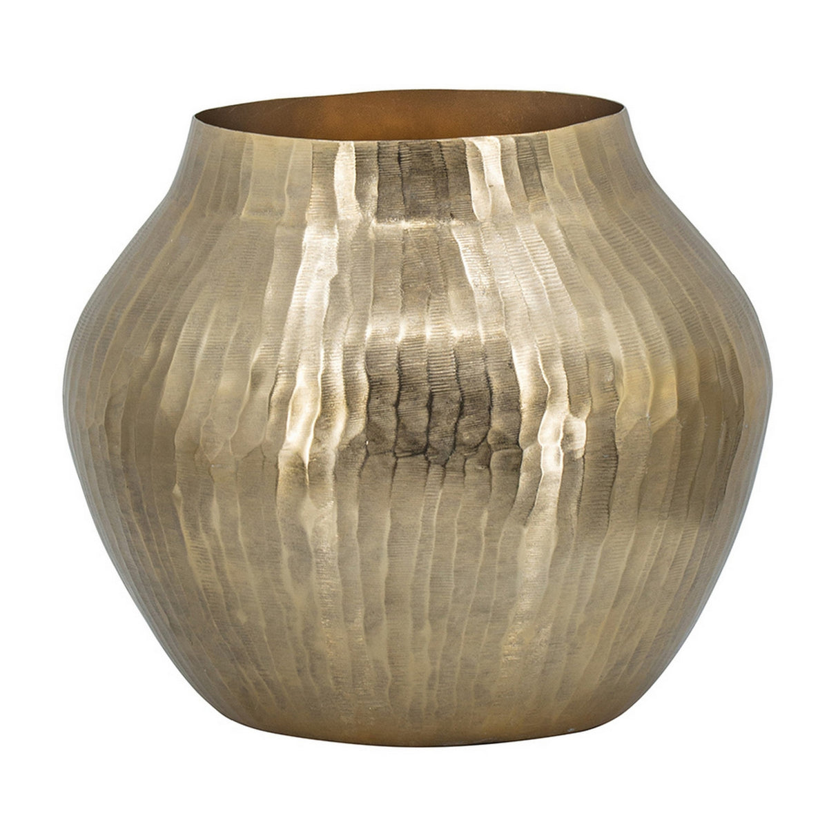 Modern Curved Gold Metal Hammered Vase | OROA