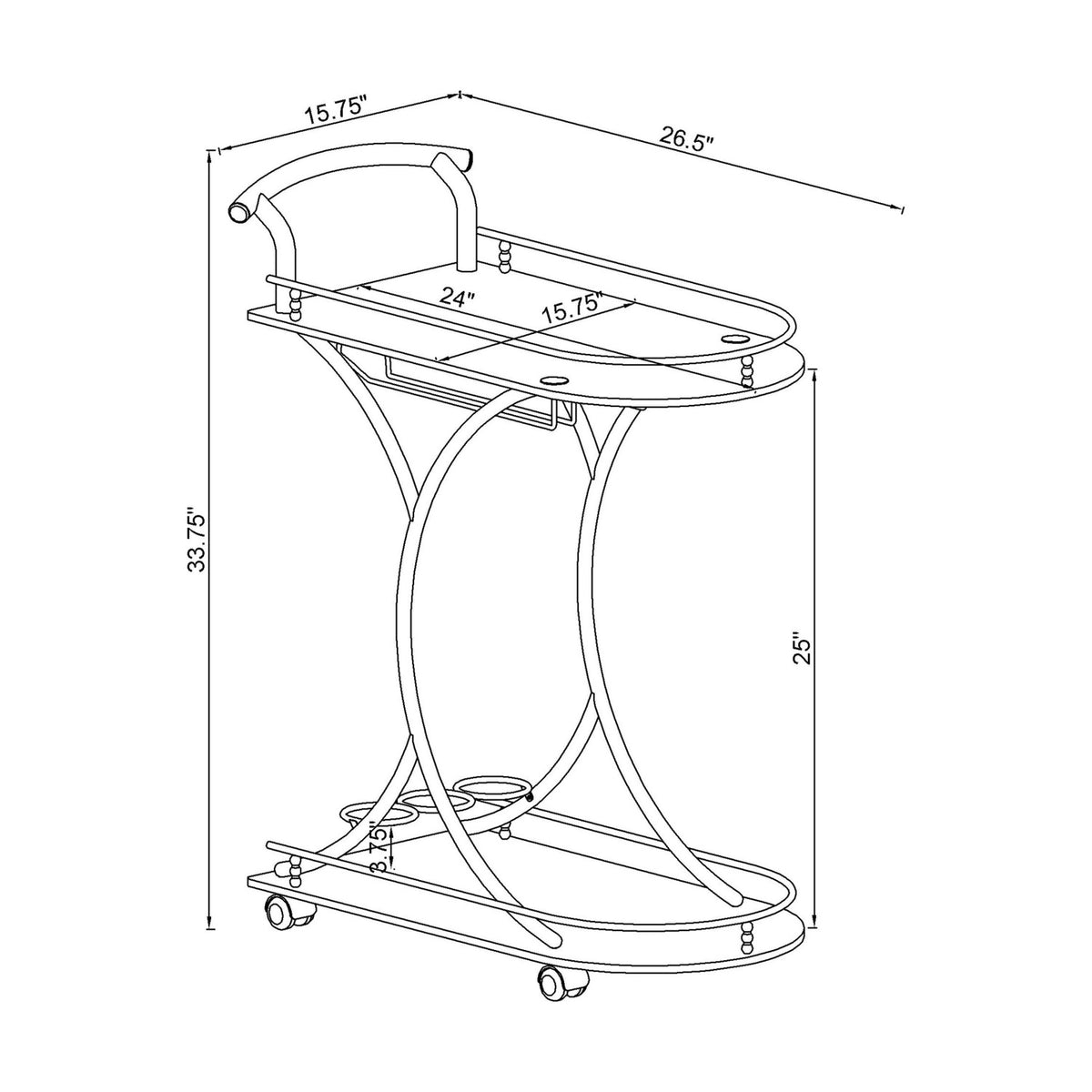 Allen Black and Chrome 2-Tier Glass Bar Cart | OROA