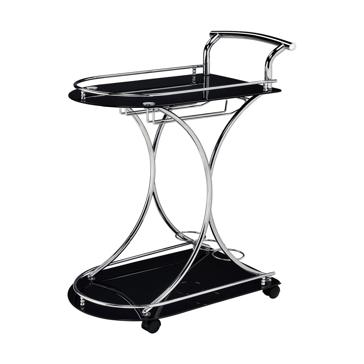 Allen Black and Chrome 2-Tier Glass Bar Cart | OROA