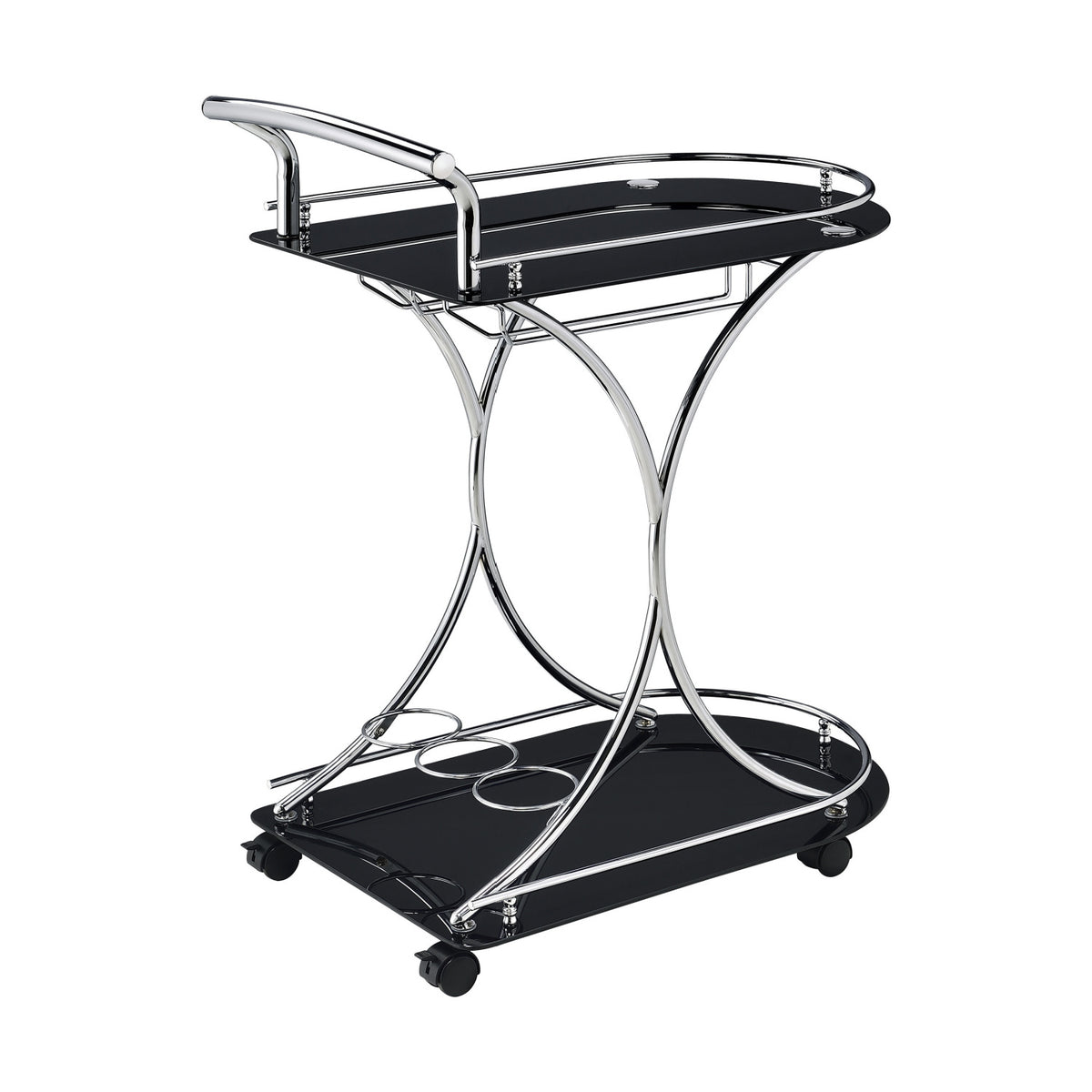 Allen Black and Chrome 2-Tier Glass Bar Cart | OROA