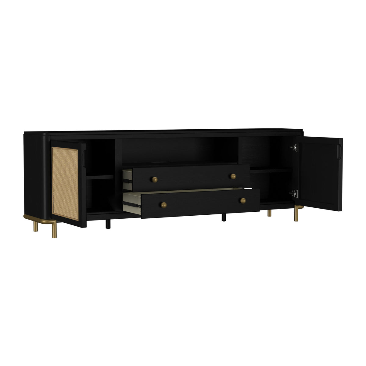 Benson Black Rattan Accent 2-Door TV Stand | OROA