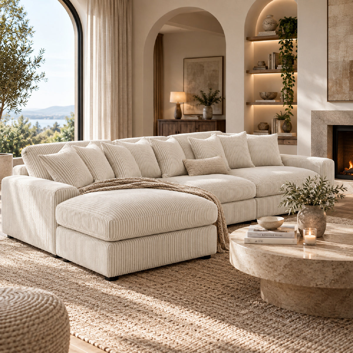 Cassidy Sand Upholstered Sectional Sofa | OROA