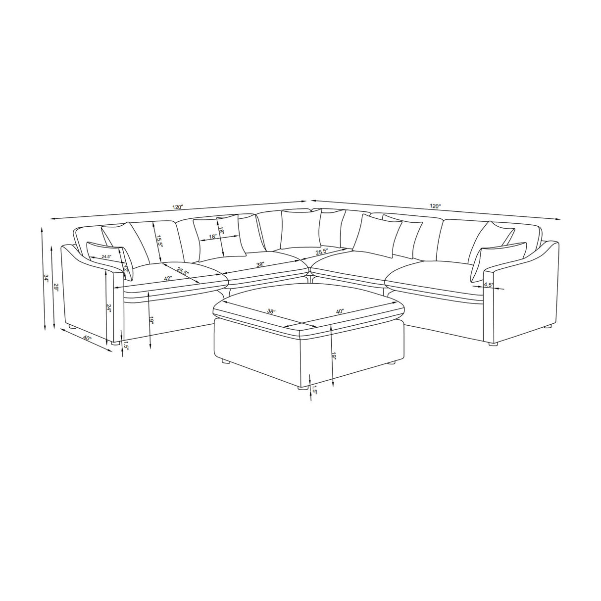 Ivory Upholstered Modular Sectional Sofa and Ottoman | OROA