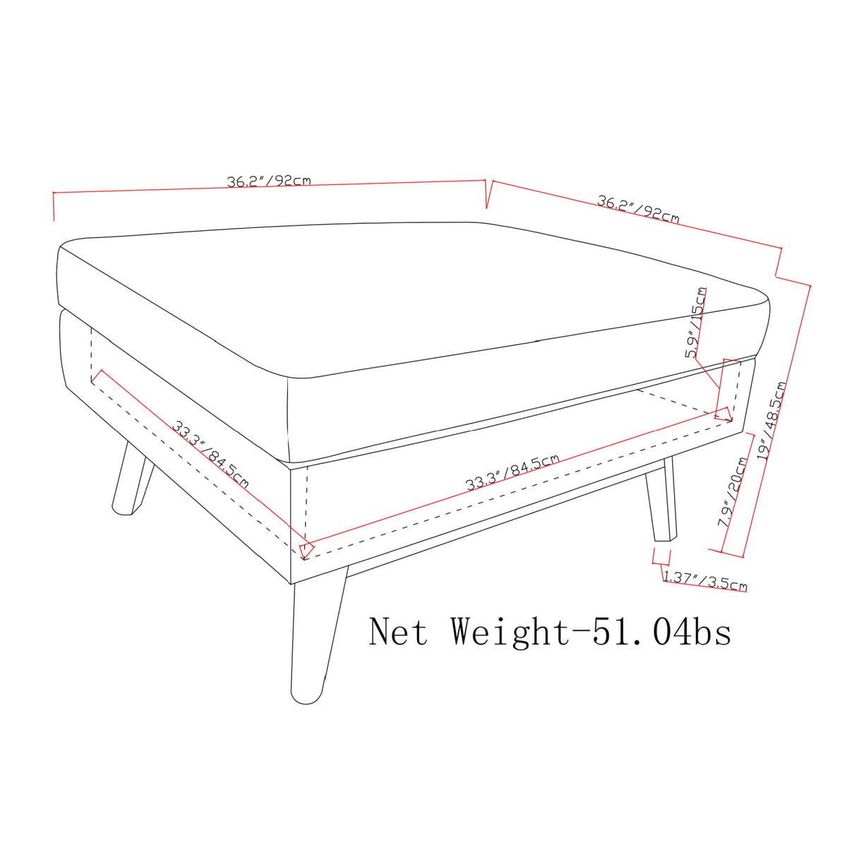 Square Coffee Table Storage Ottoman | OROA