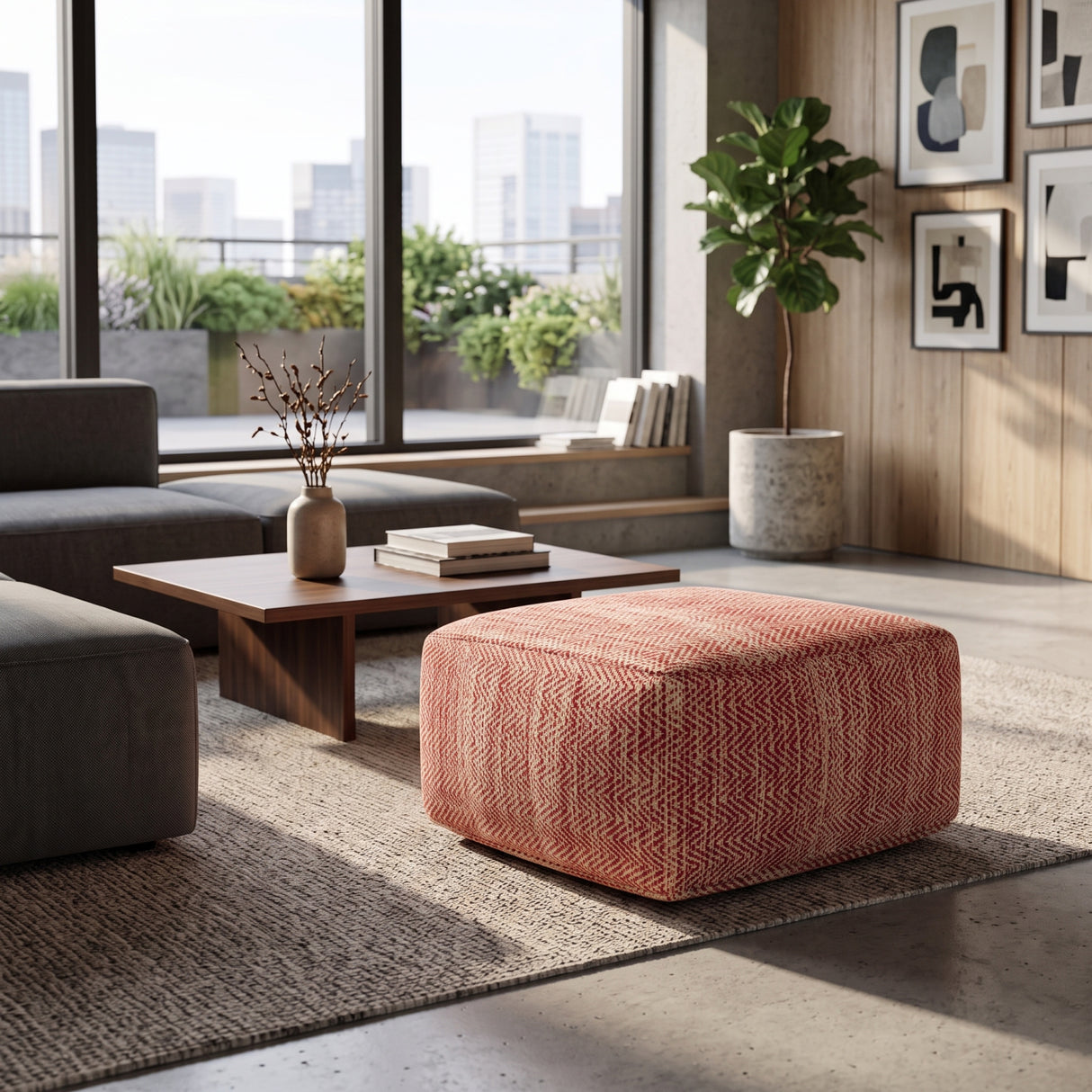 Nate Red Square Pouf | OROA