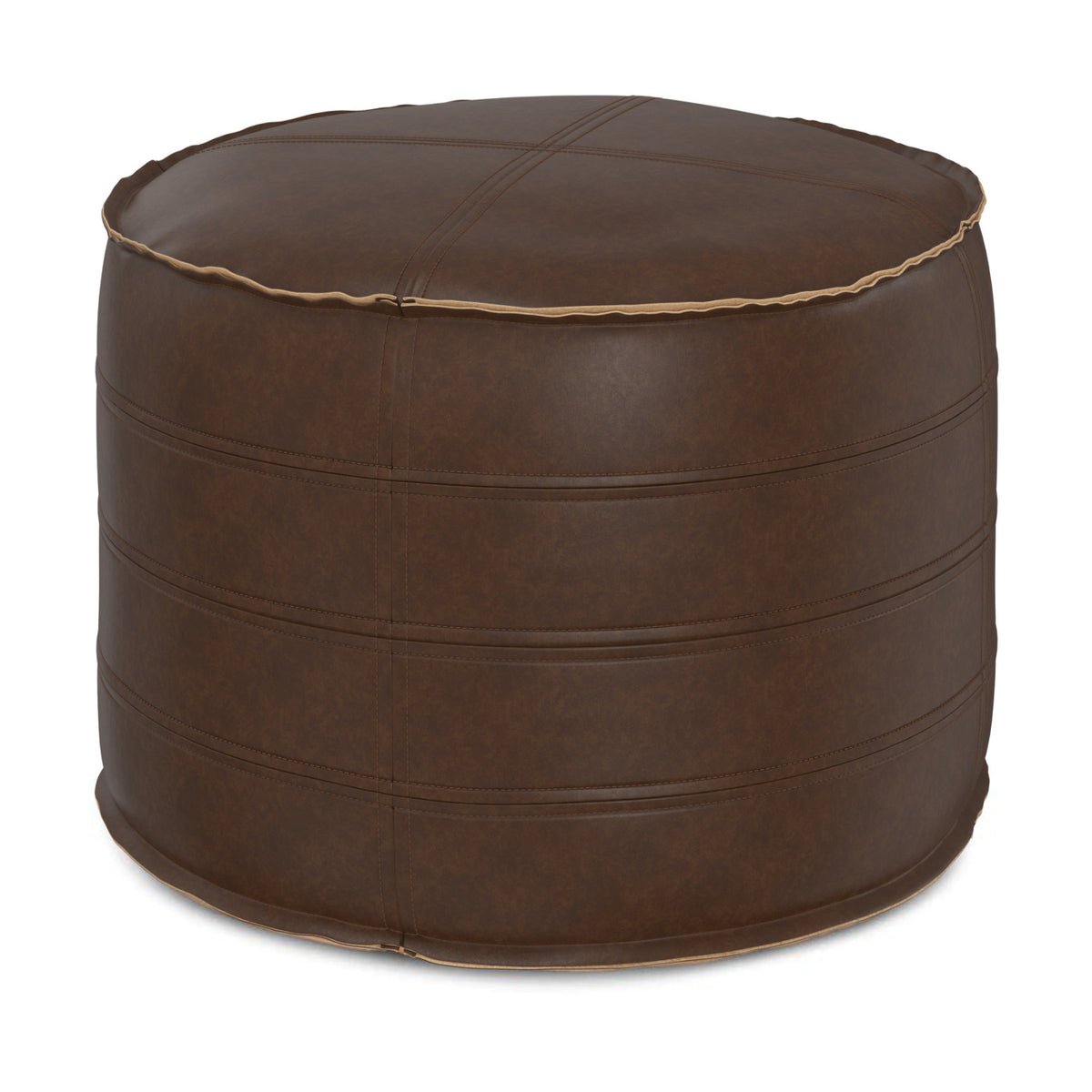 Modern European furniture - Round Distressed Brown Vegan Leather Pouf - www.oroa.com