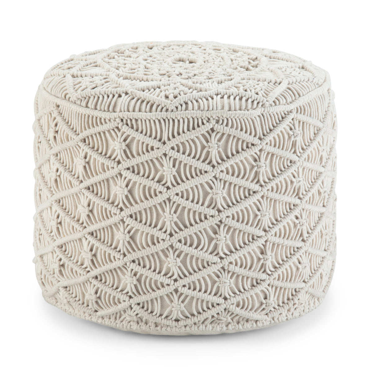 Modern European furniture - Natural Handwoven Cotton Macrame Round Pouf - www.oroa.com