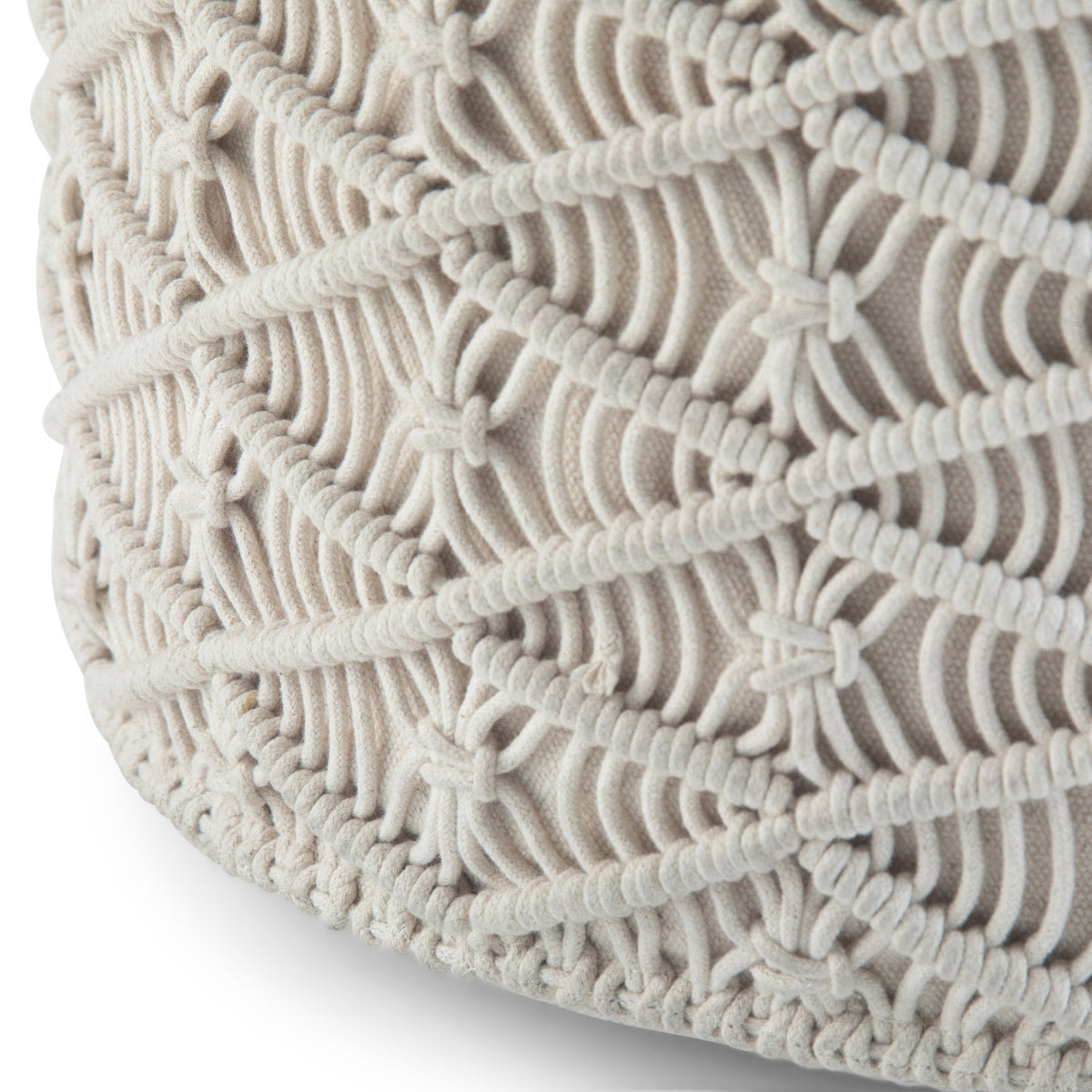 Modern European furniture - Natural Handwoven Cotton Macrame Round Pouf - www.oroa.com