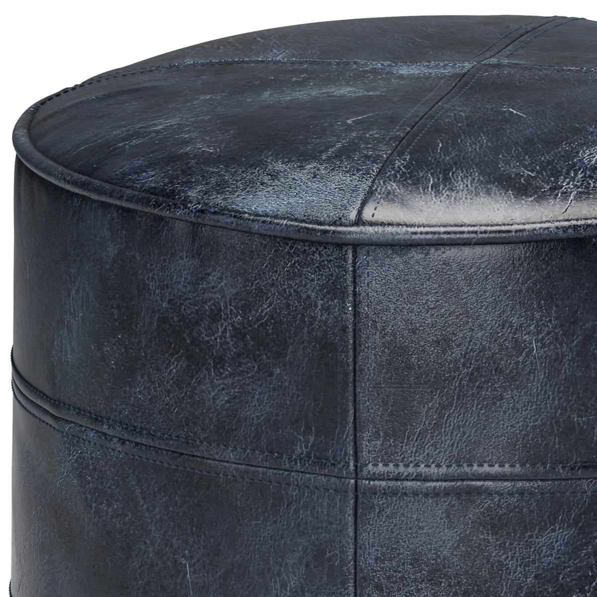 Modern European furniture - Genuine Leather Blue Round Pouf - www.oroa.com