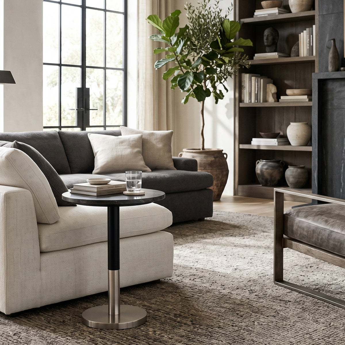Modern European furniture - Evans Black Natural Marble Top Side Table - www.oroa.com
