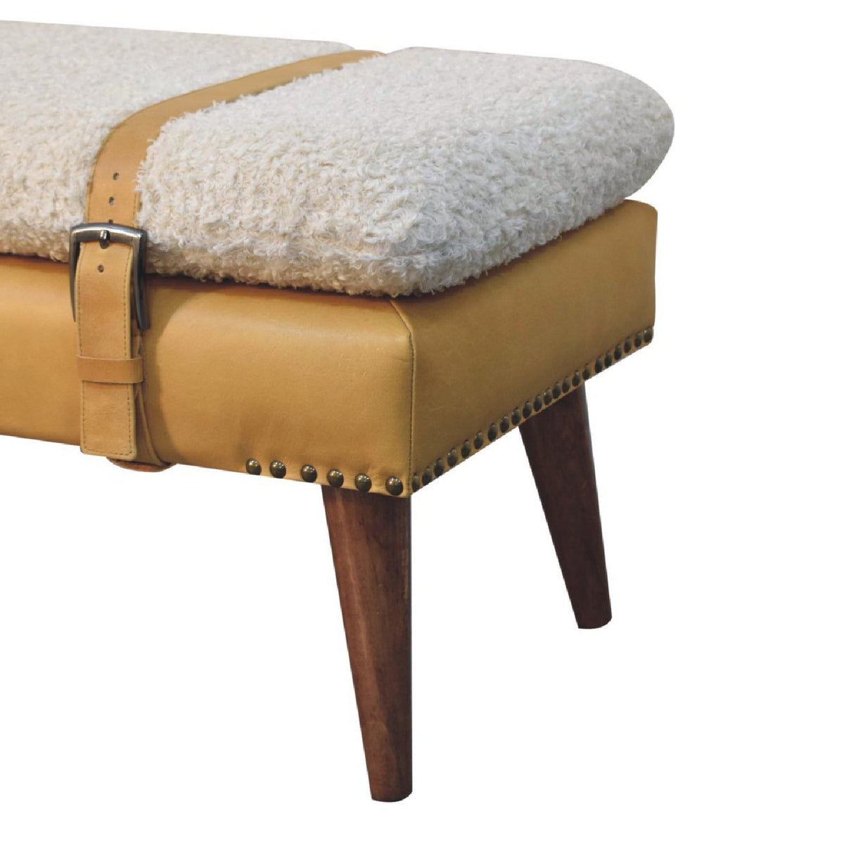 Modern European furniture - Solid Wood Boucle Tan Leather Bench - www.oroa.com