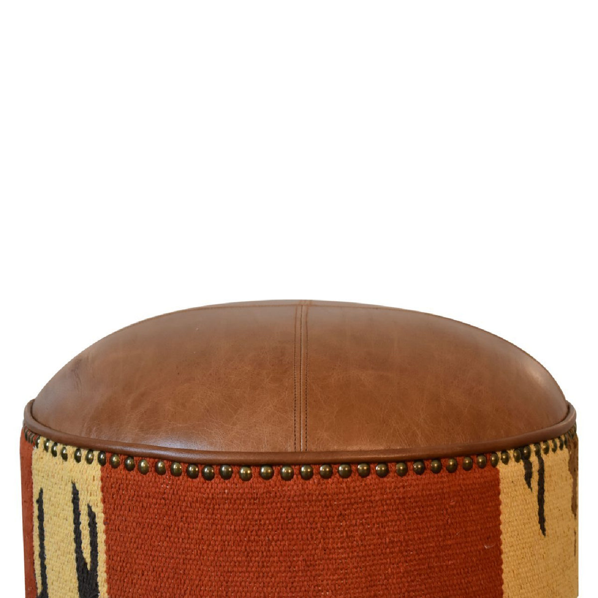 Solid Wood Leather Mixed Upholstered Footstool | OROA