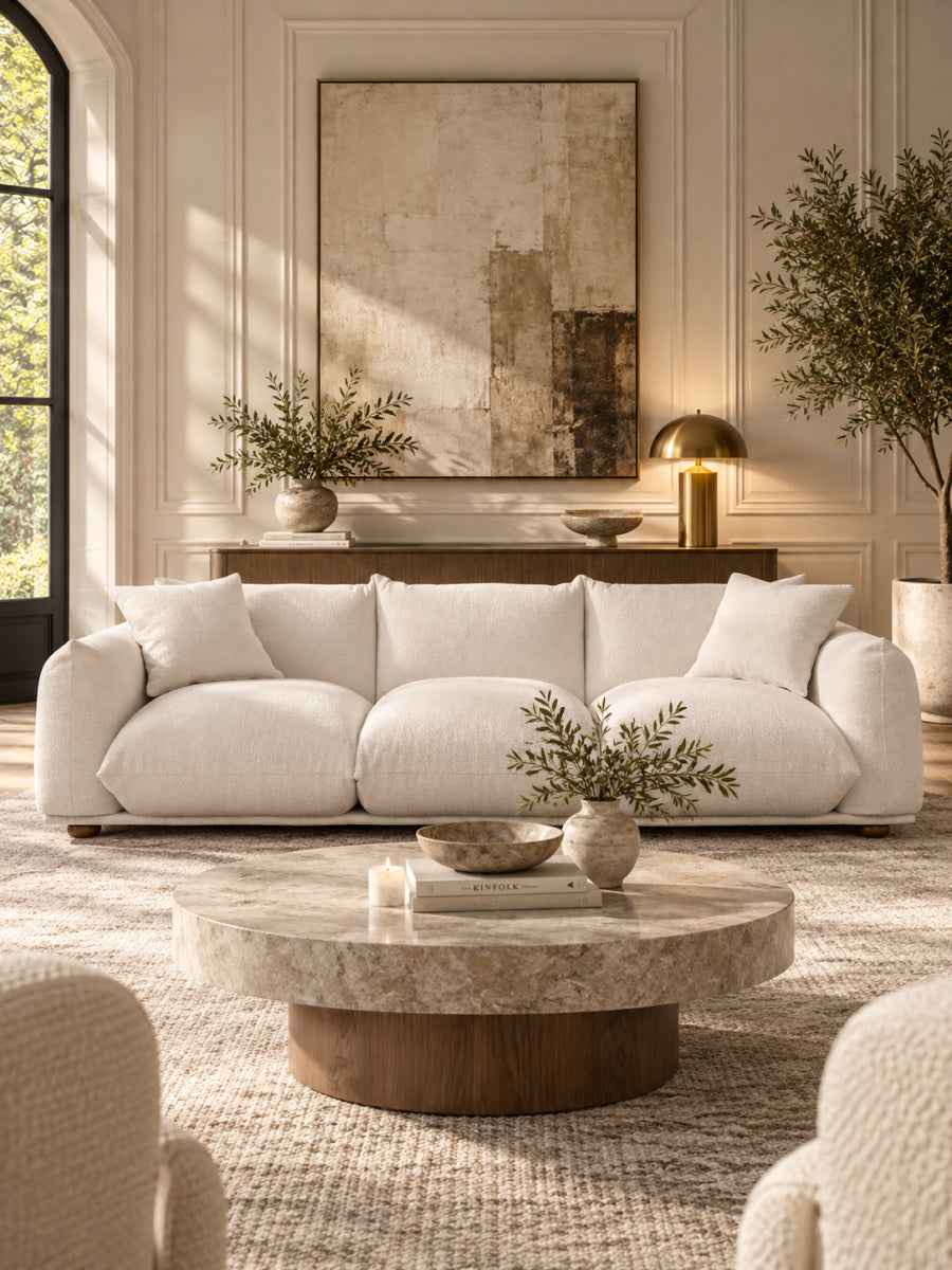 Modern European furniture - Kely Cream Boucle Upholstered Sofa - www.oroa.com