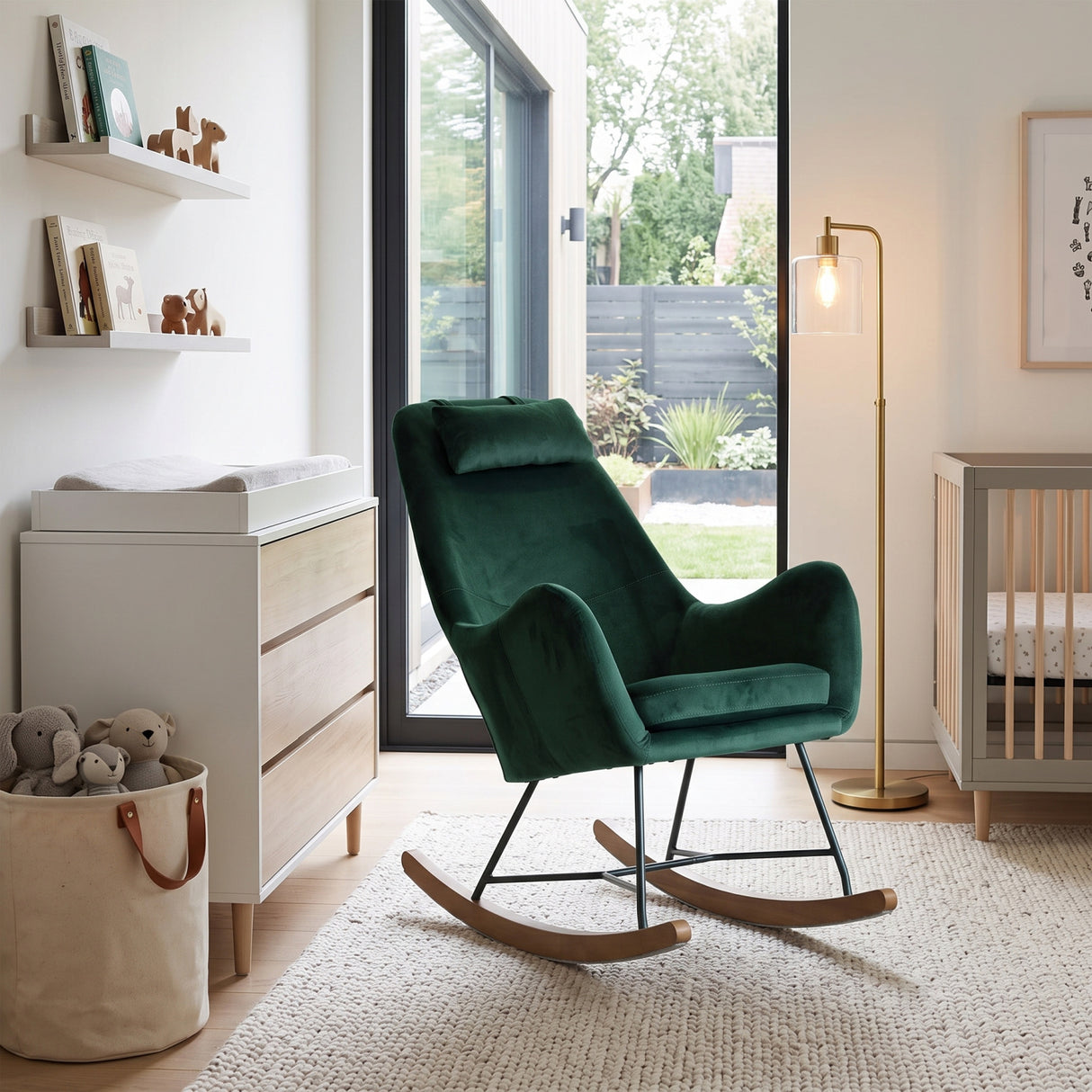 Chelsea Green Velvet Rocking Chair | OROA Kids