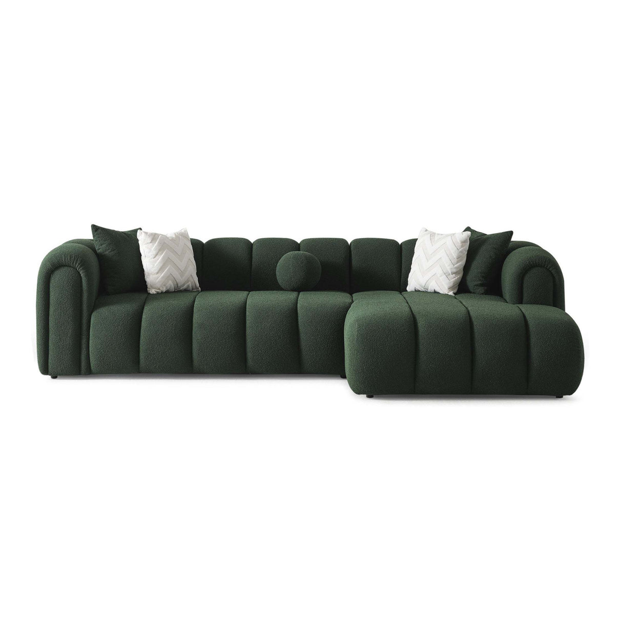 Modern Dark Green Boucle Right-Facing Sectional Sofa | OROA