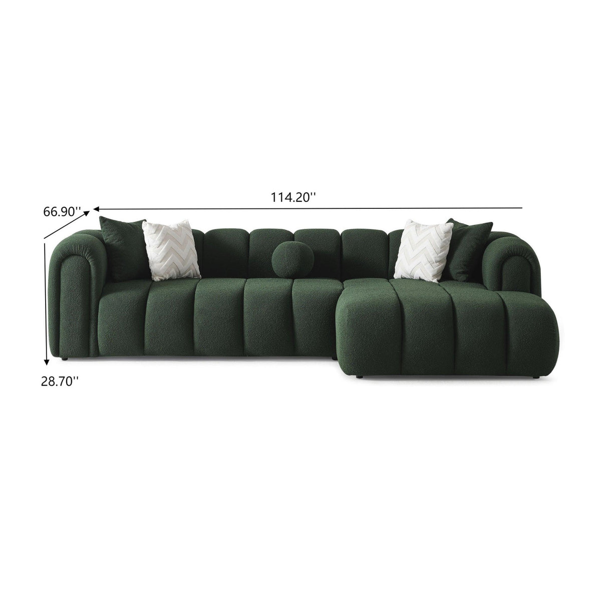 Modern Dark Green Boucle Right-Facing Sectional Sofa | OROA
