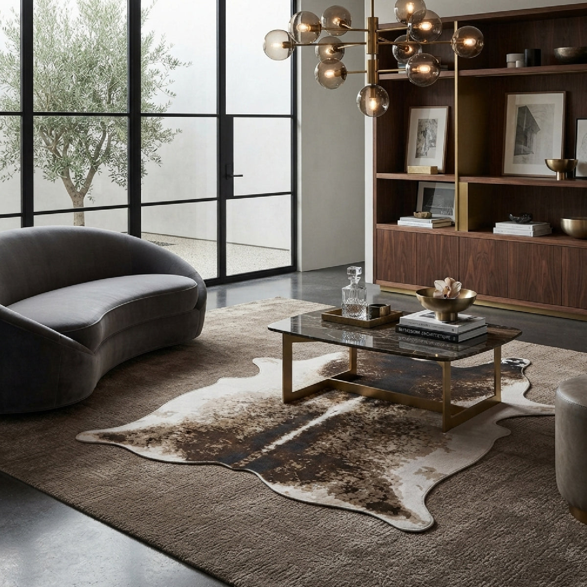 Freeform Polyester Brown Rug | OROA