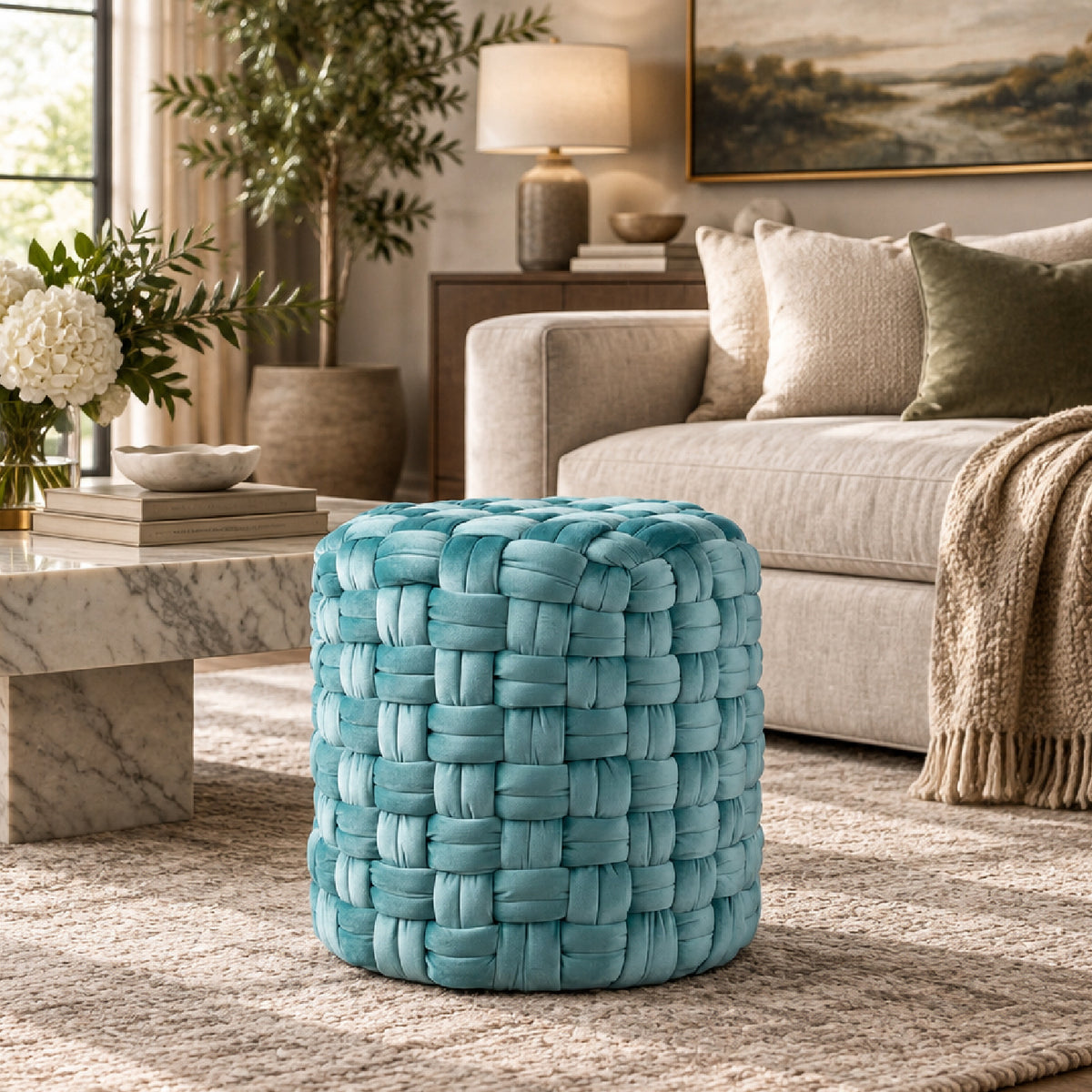 Modern European furniture - Ice Blue Velvet Ottoman - www.oroa.com