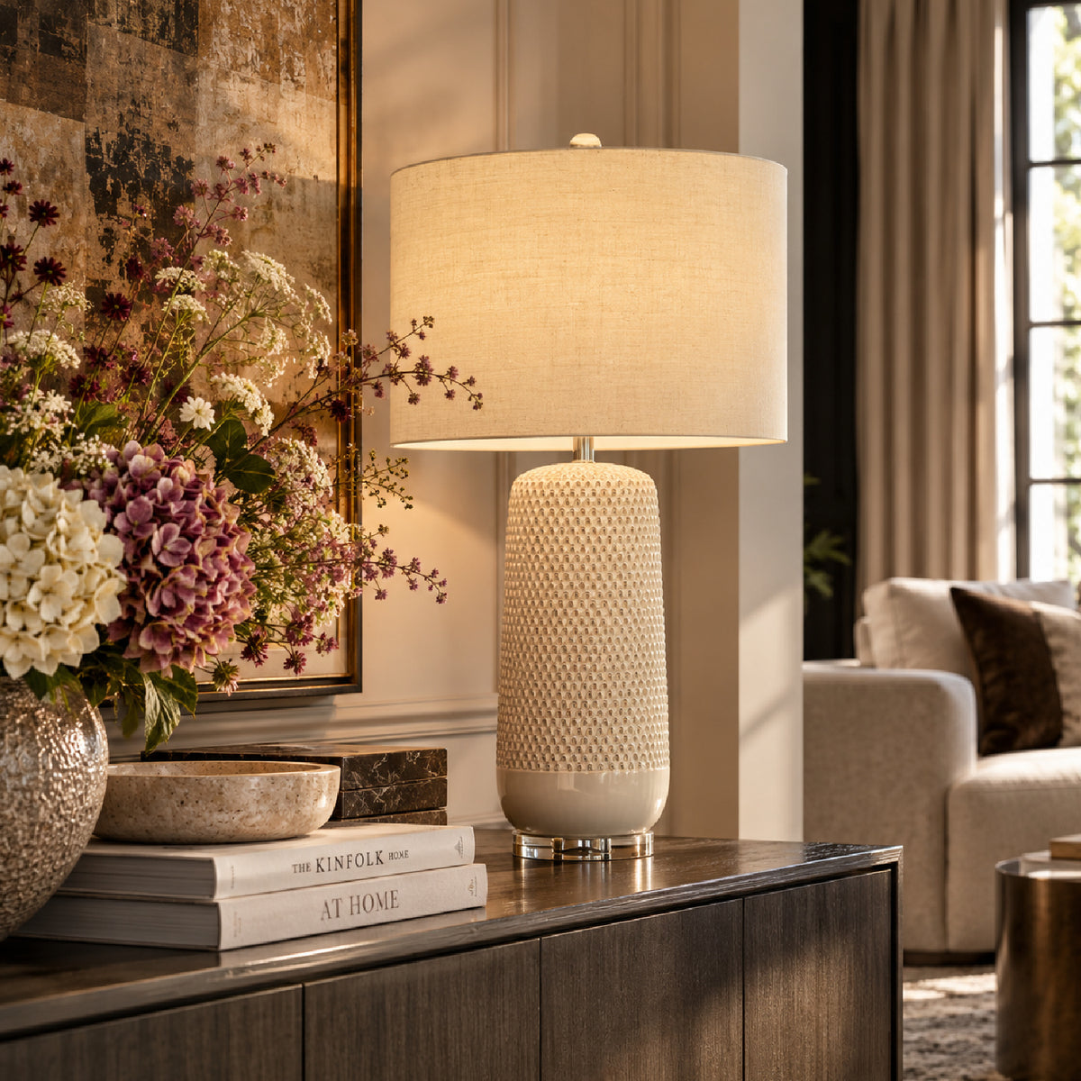 Cream Ceramic Textured Table Lamp by OROA