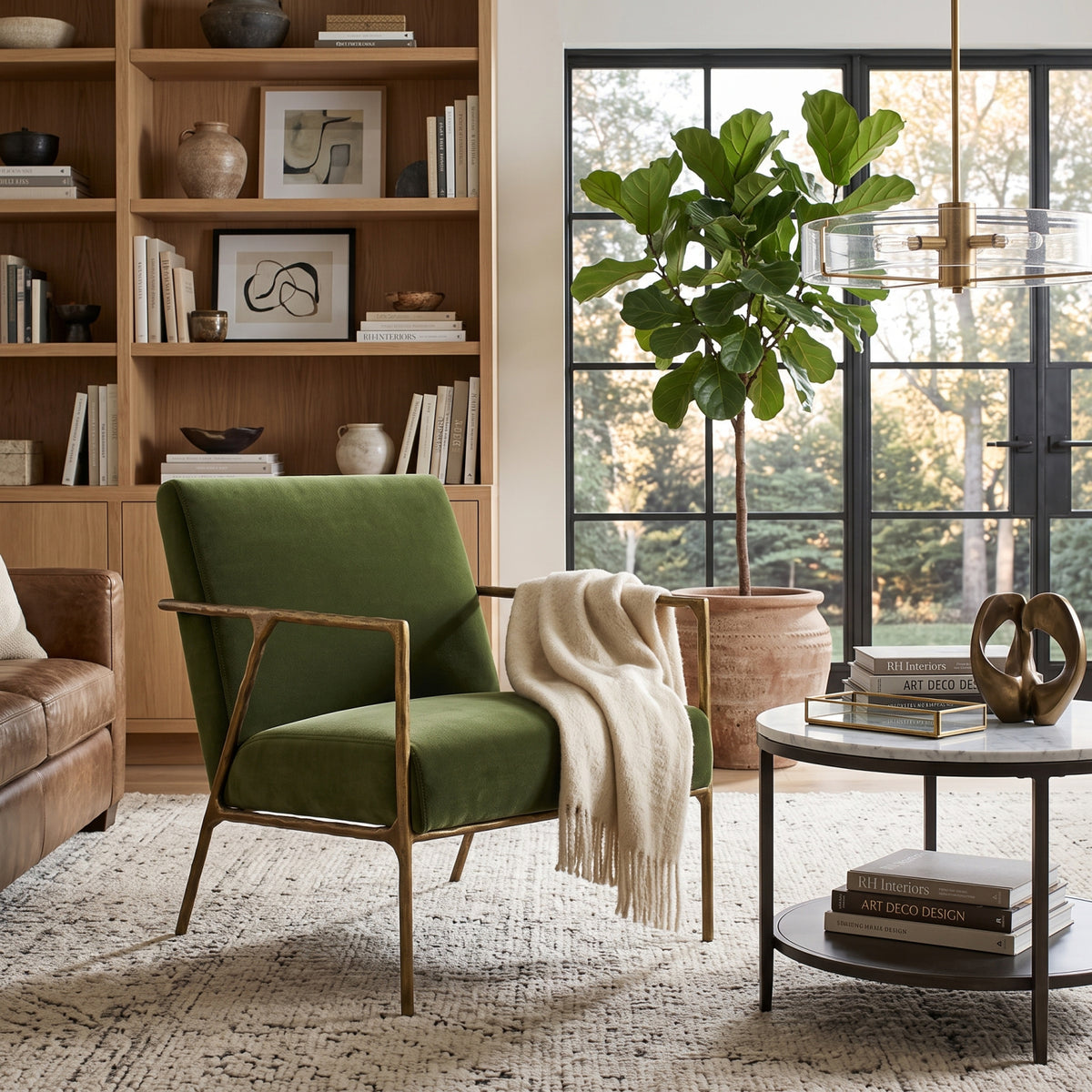 Modern European furniture -Upholstered Brass Framed Armchair - www.oroa.com