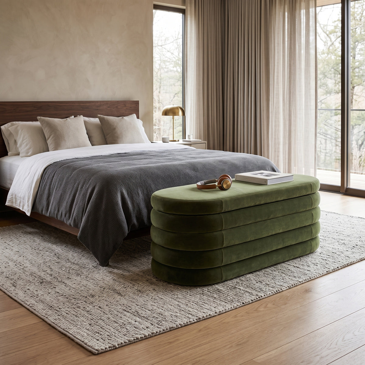 Upholstered Oval Storage Bench | OROA