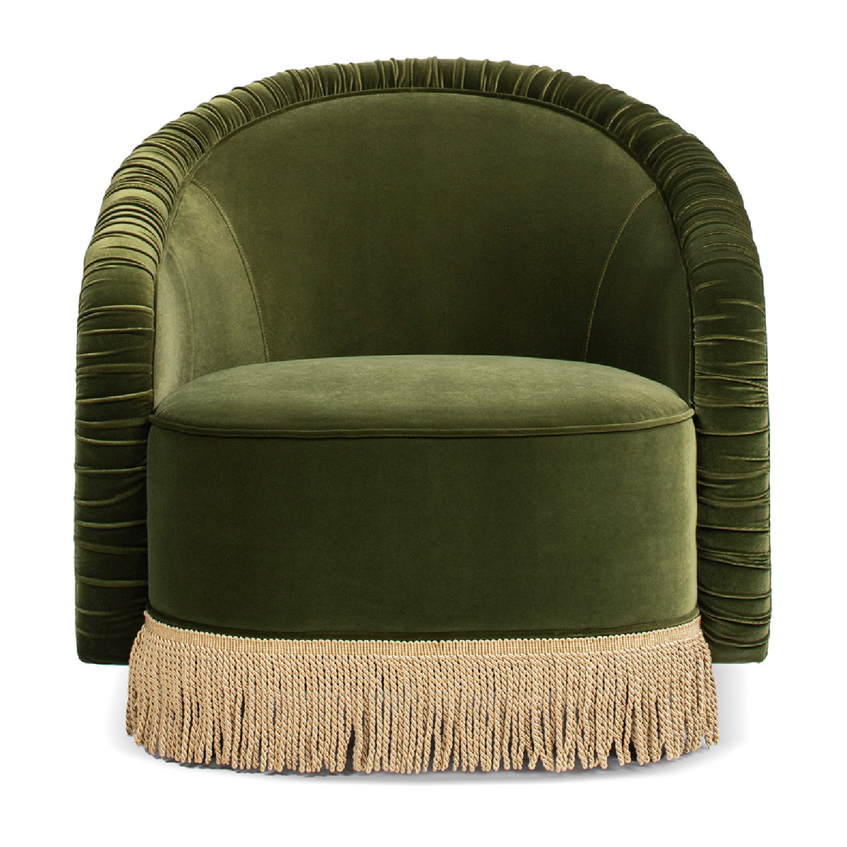 Olive Green Ruched Barrel Back Accent Armchair | OROA