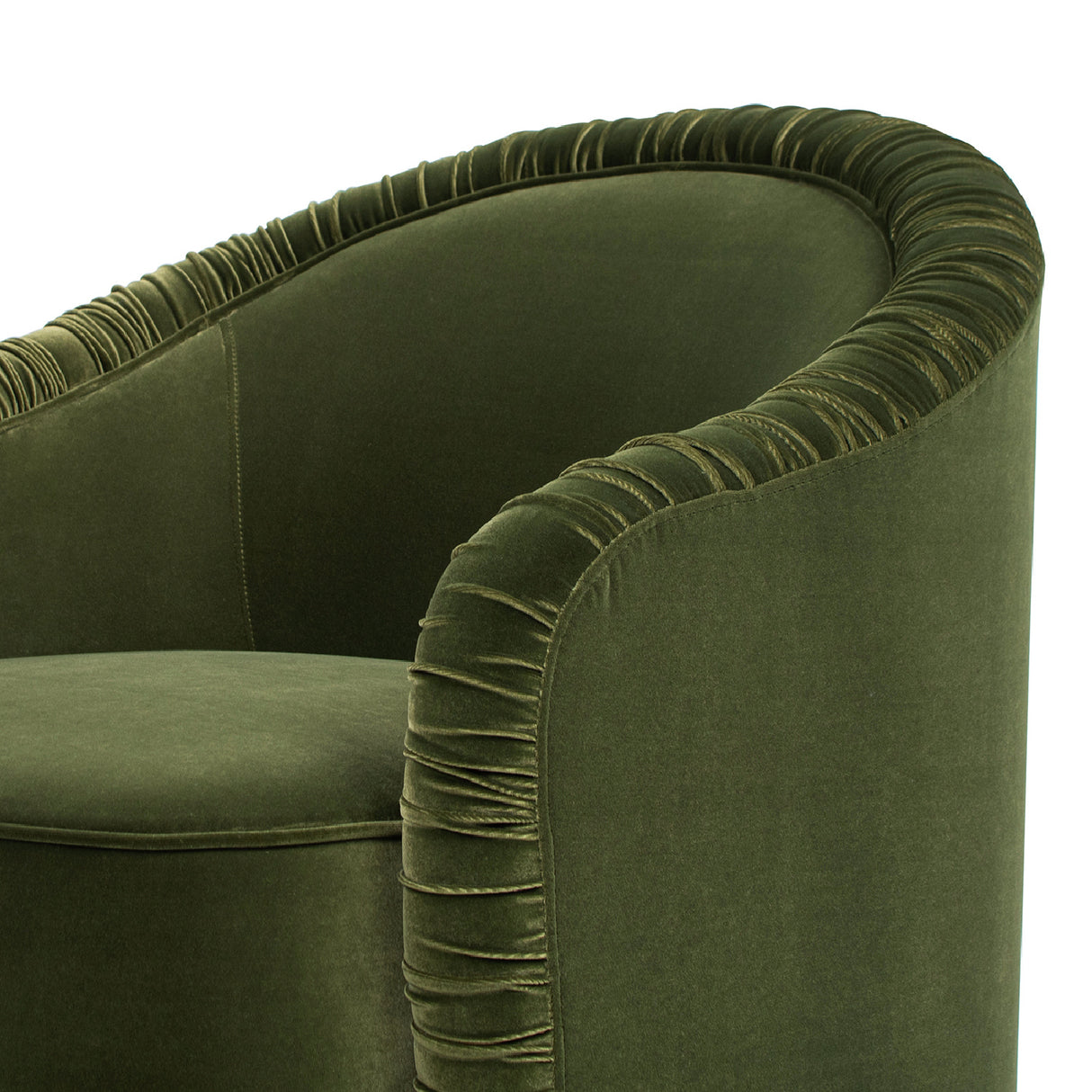 Olive Green Ruched Barrel Back Accent Armchair | OROA