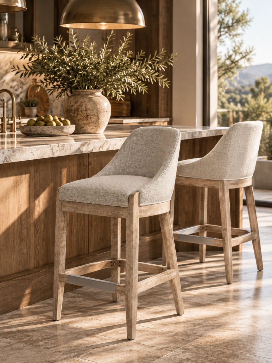 Modern European furniture - Coastal Curved Back Upholstered Barstool - www.oroa.com