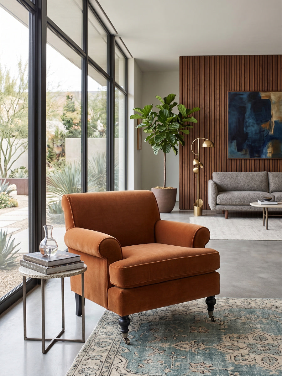 Burnt Orange Velvet Accent Chair | OROA
