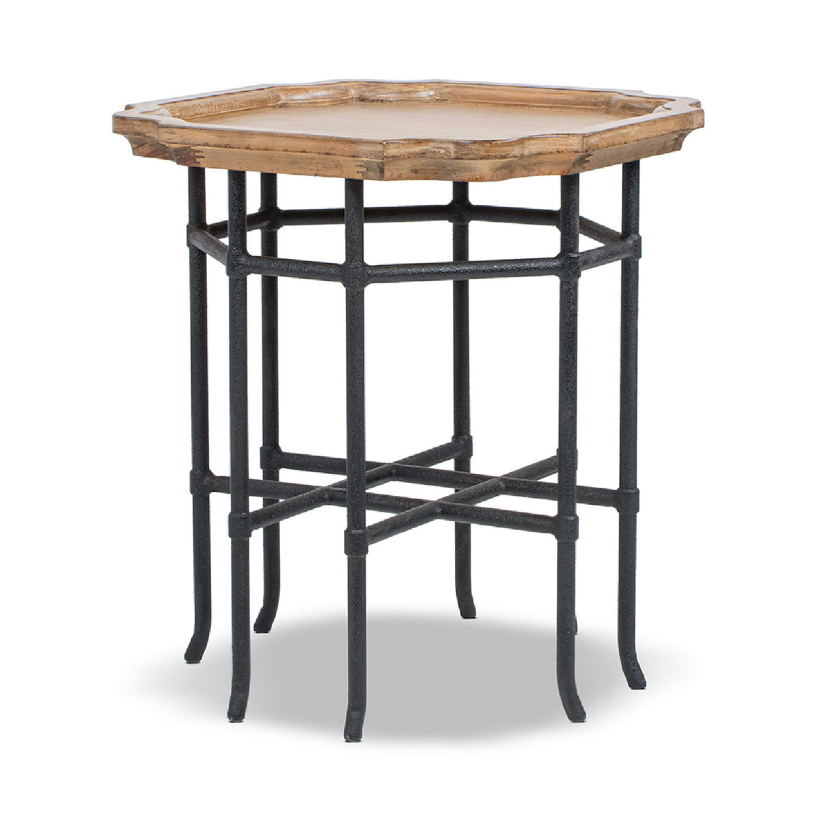Modern European furniture - Reclaimed Pine Wood Iron Side Table - www.oroa.com