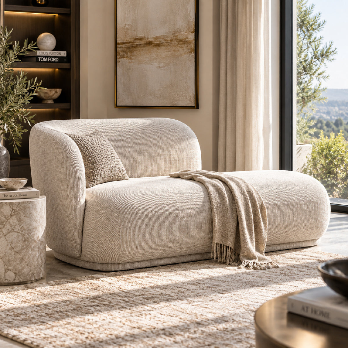 Modern European furniture - Modern Rounded Beige Chaise Lounge - www.oroa.com
