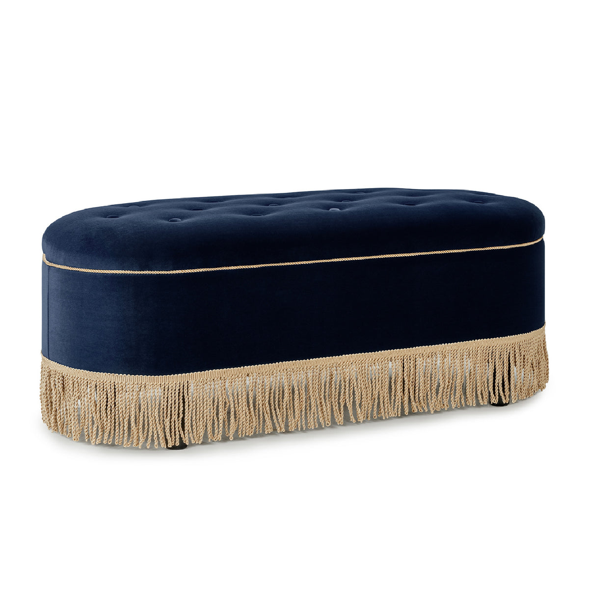 Navy Blue Velvet Storage Bench | OROA