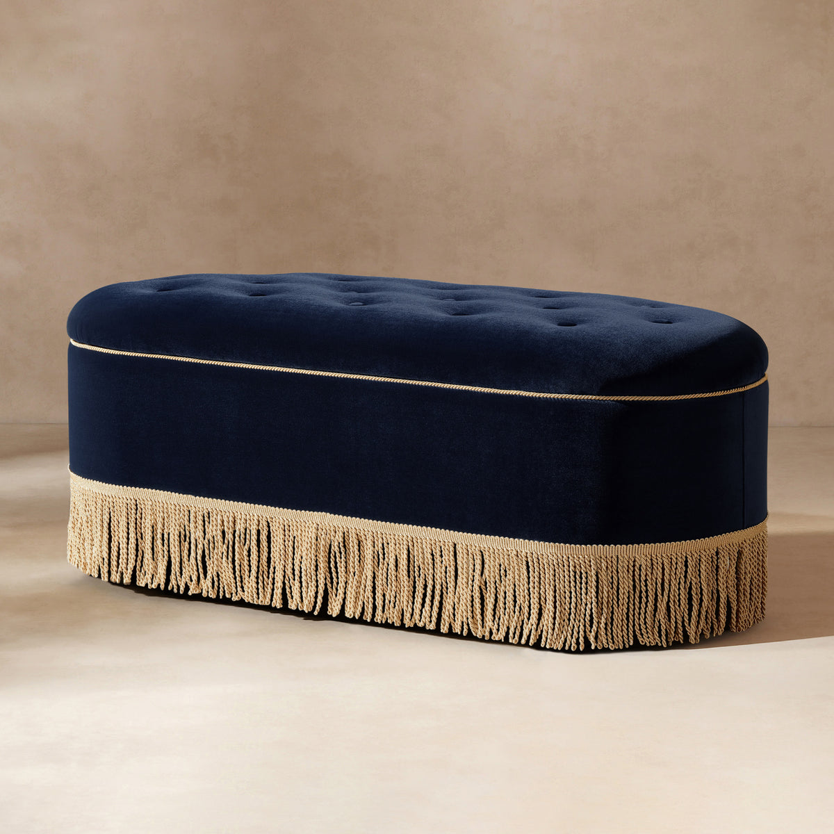 Navy Blue Velvet Storage Bench | OROA