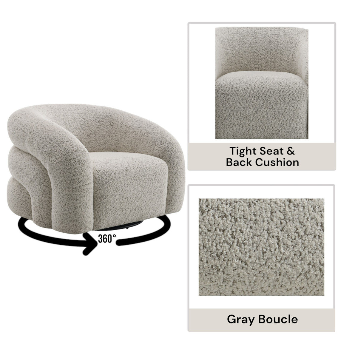 Irma Gray Boucle Swivel Chair | OROA