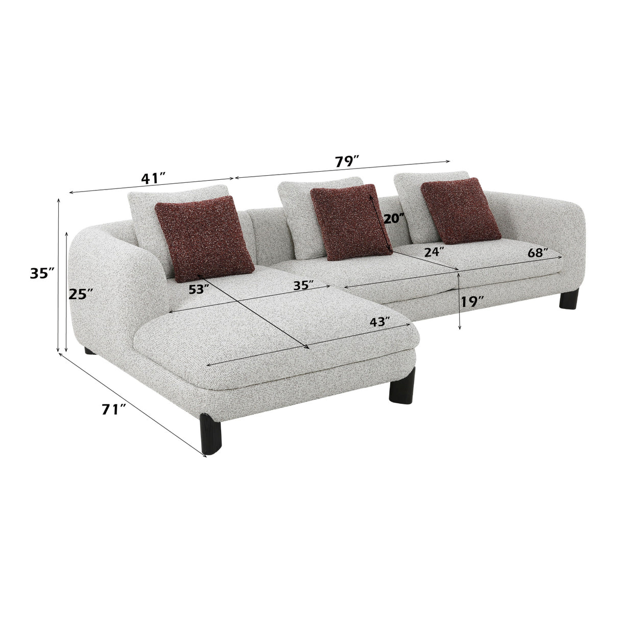 Mardi Maroon & Beige Tweed Sectional Sofa | OROA