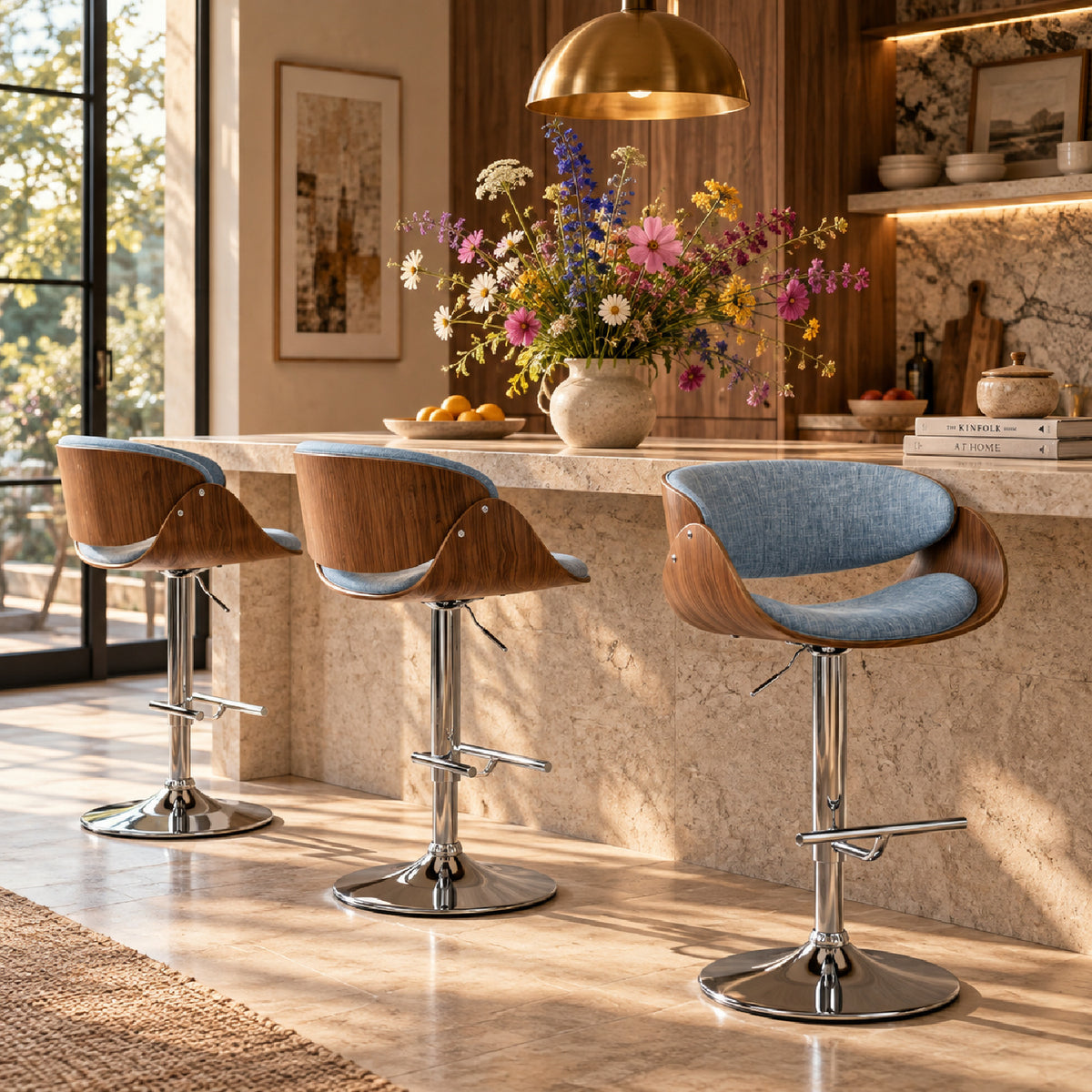 Adjustable Blue Swivel Barstool by OROA