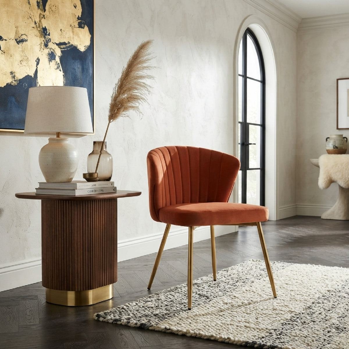 Orange Velvet Armless Accent Chair | OROA