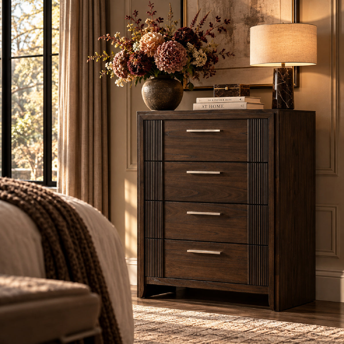 Brown 4-Drawer Wooden Chest | OROA