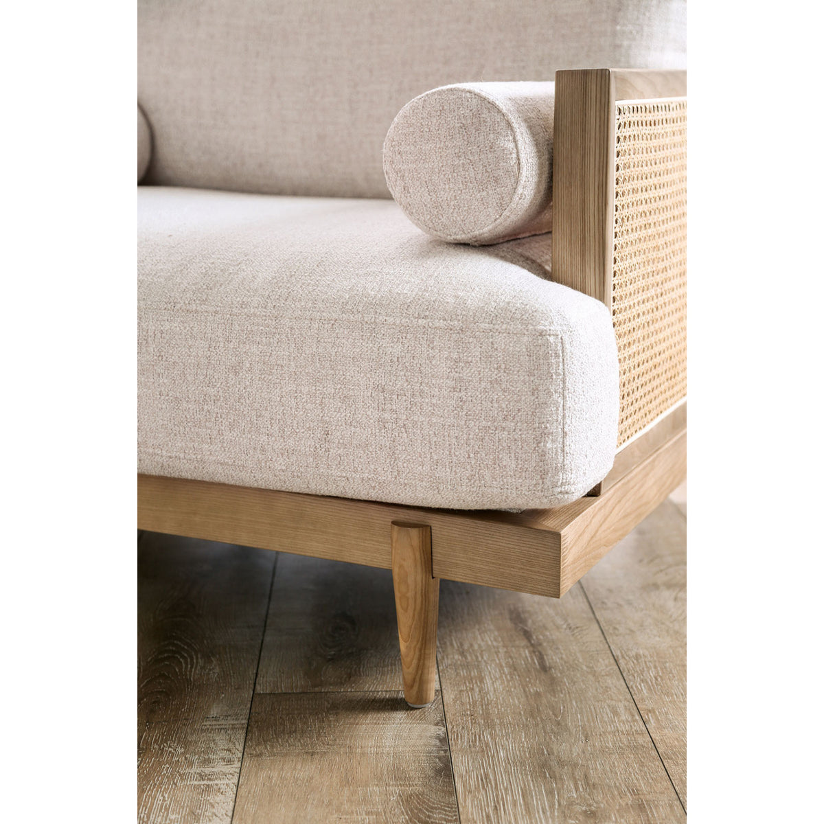 Modern European furniture - Beige Lounge Chair with Light Oak and Rattan - www.oroa.com