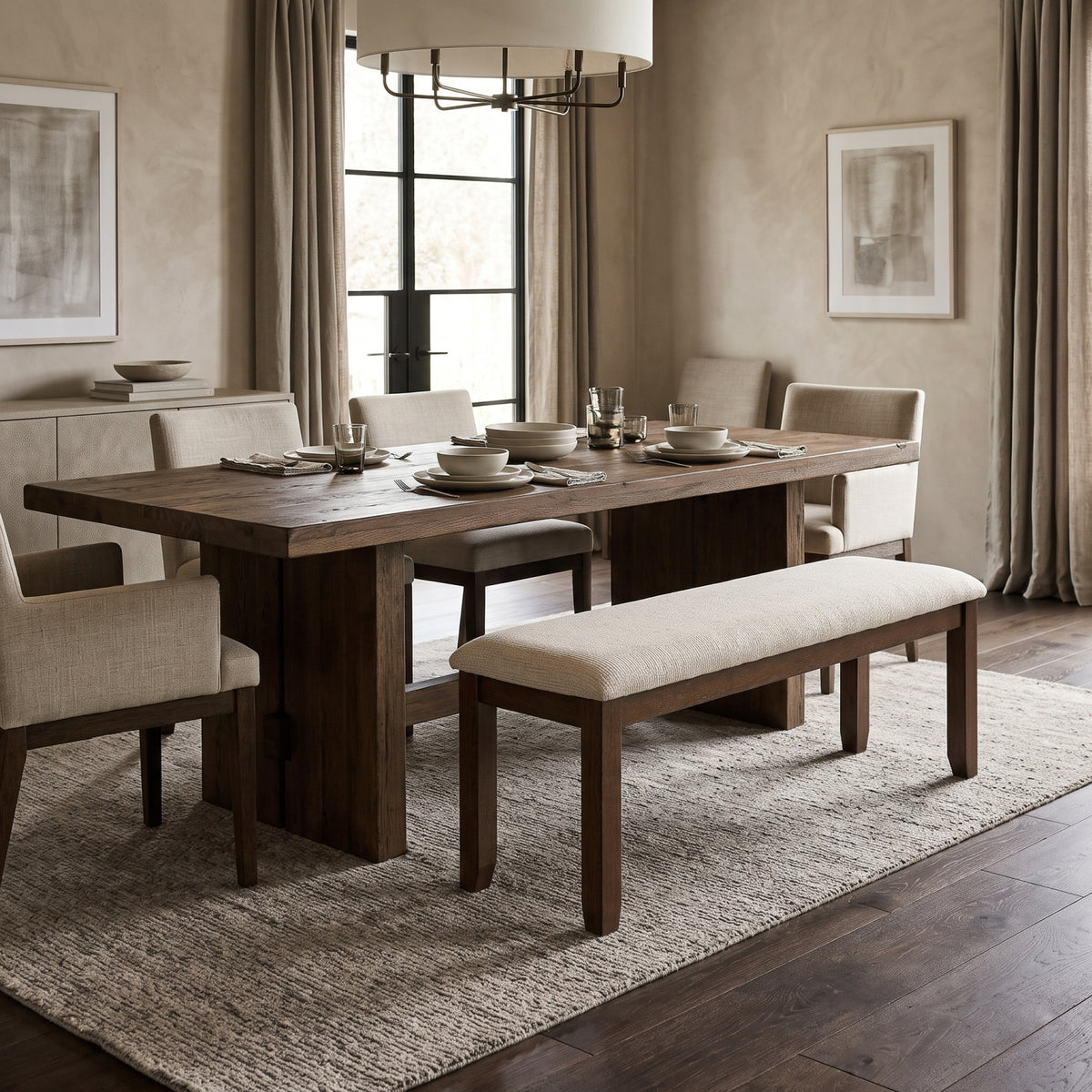 Modern European furniture - Beige Brown Upholstered Bench - www.oroa.com