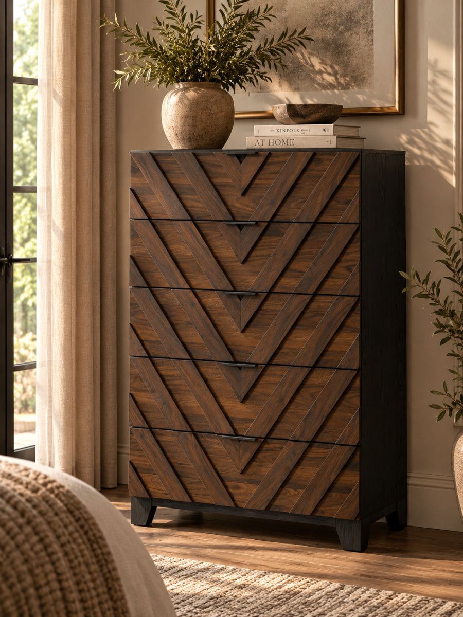 Modern European furniture - Contemporary Five-Drawer Chest with Chevron Pattern - www.oroa.com