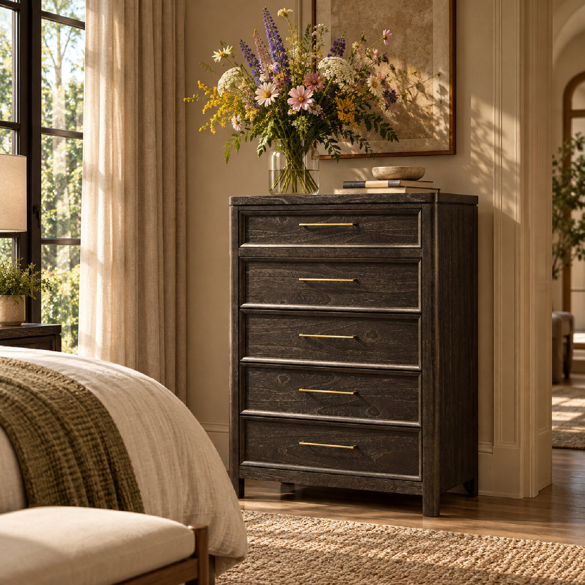 Contemporary 5-Drawers Gray Brown Tall Chest by OROA